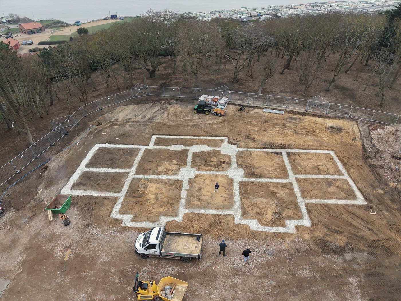 The foundations set out on the cleared plot, seen from above