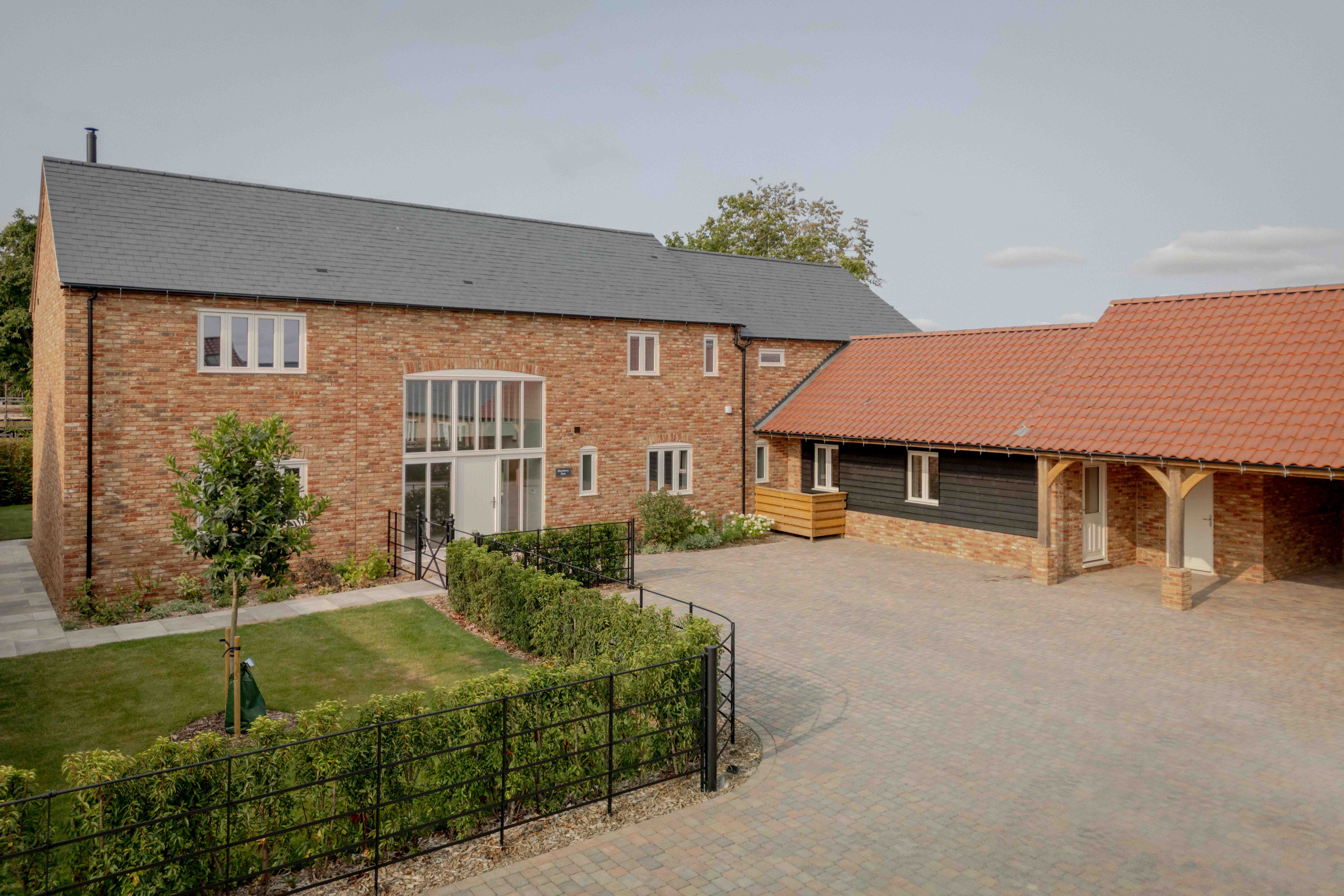 Blackberry Barn and cart lodge from above, The Old Farmyard
