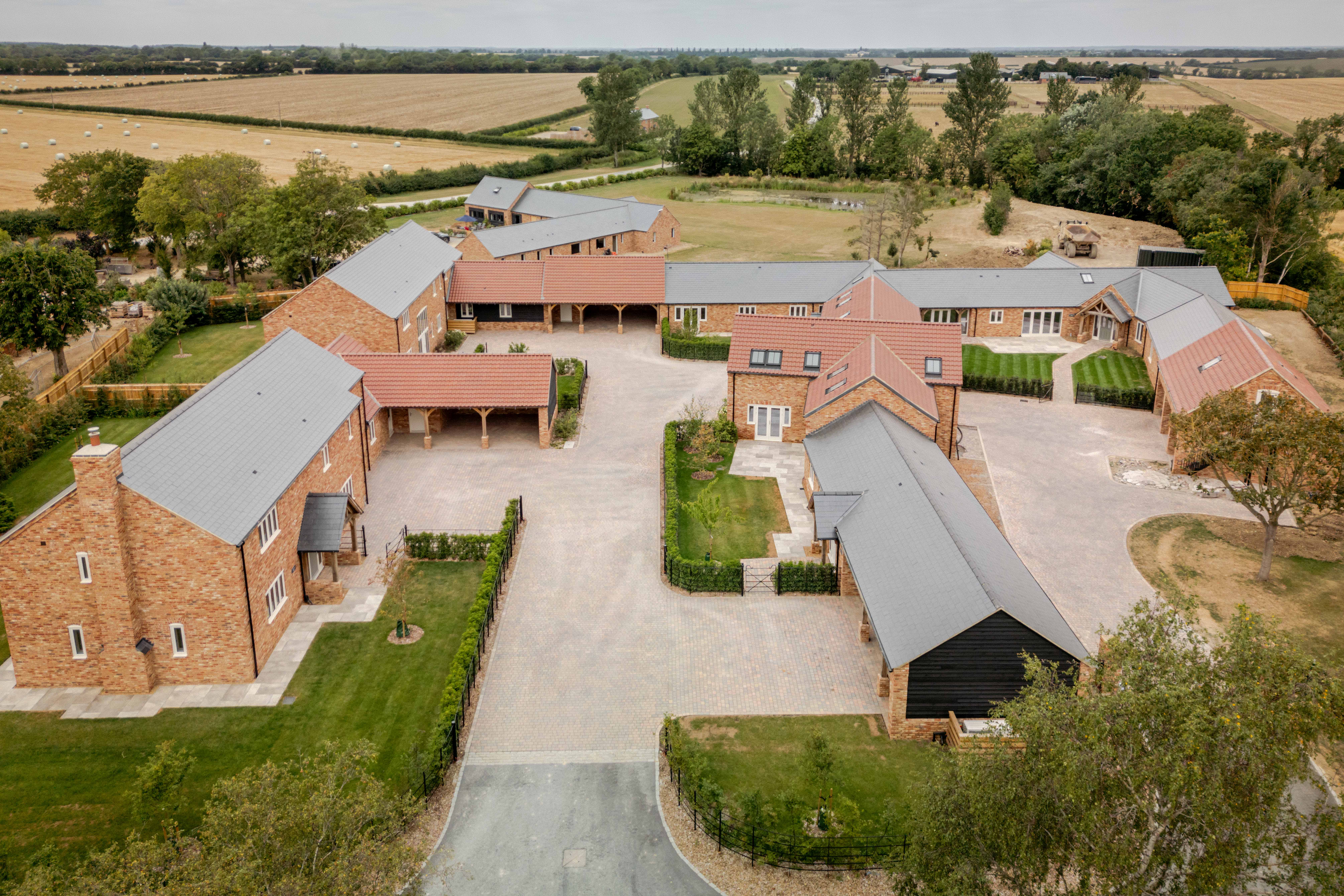 The Phase 1 homes and farmyard from the air