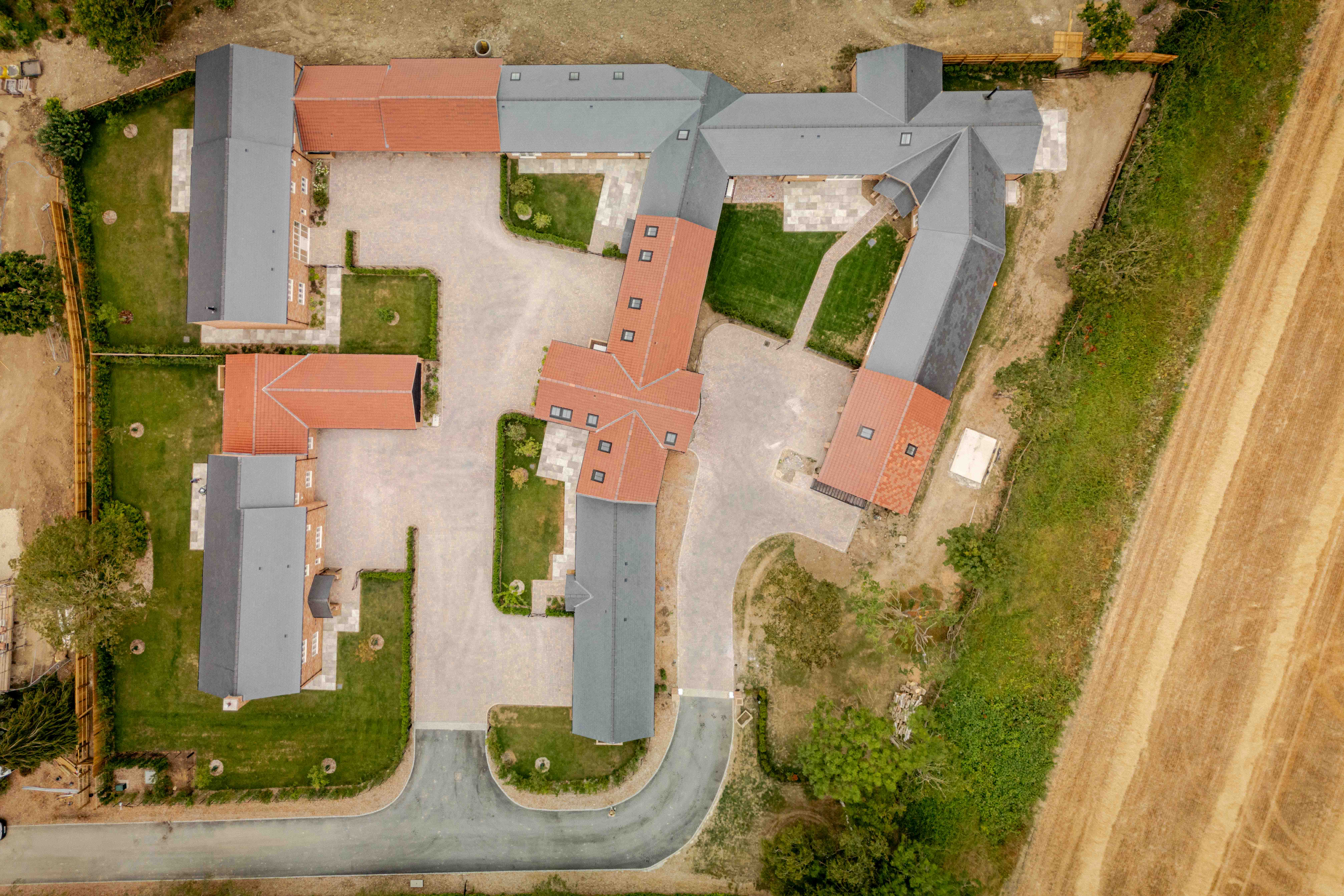 The cluster of homes around the old yard
