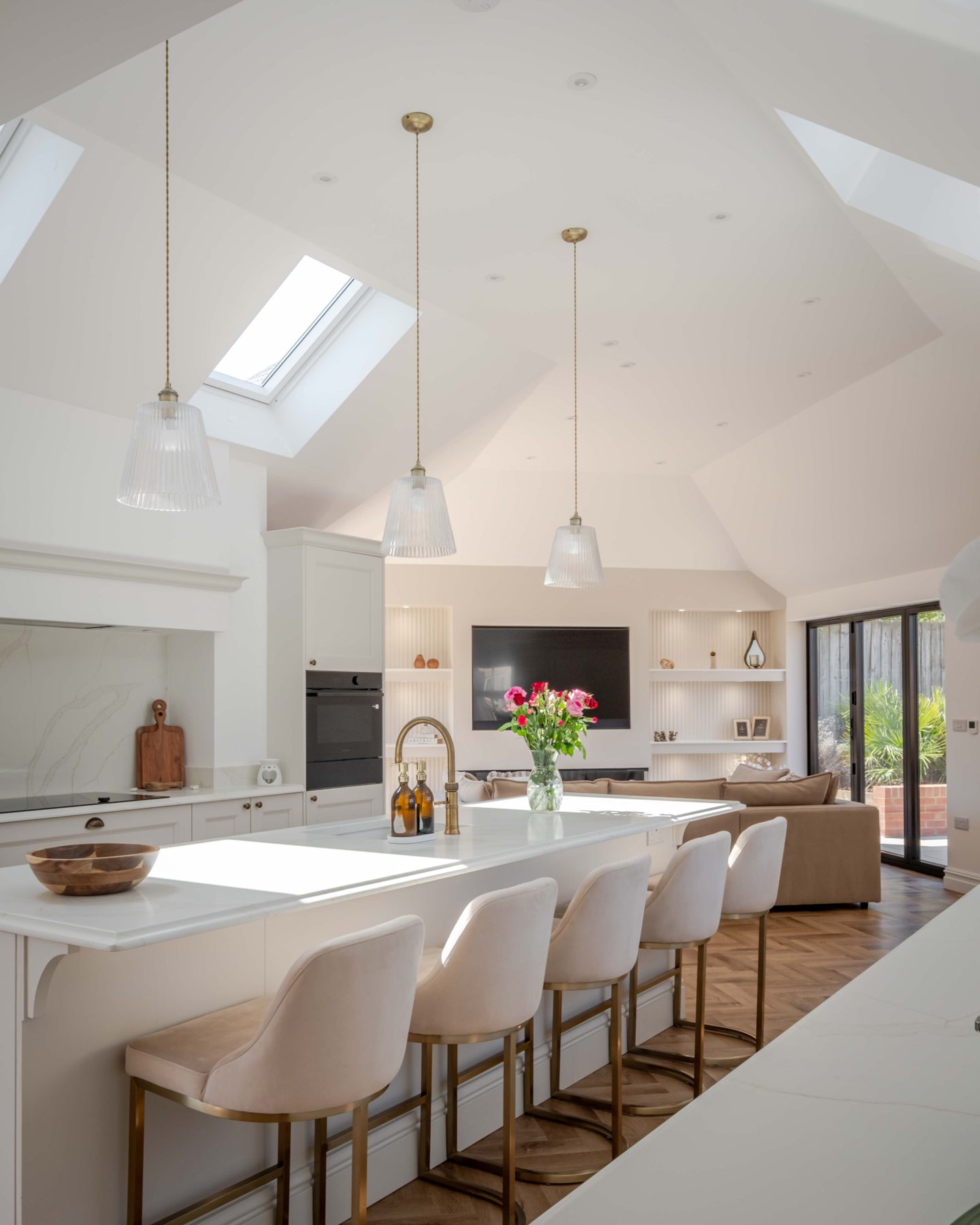 Island and snug seating in the open-plan space